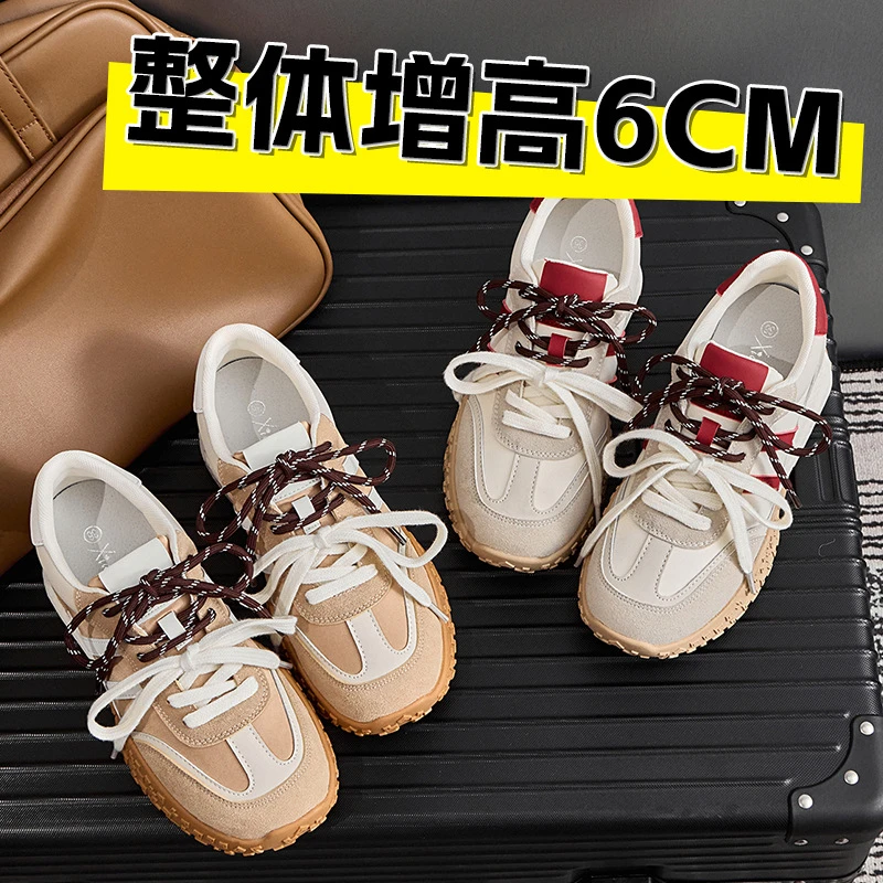 内增高6CM厚底百搭阿甘鞋女春秋冬新款真皮复古德训鞋增高休闲鞋