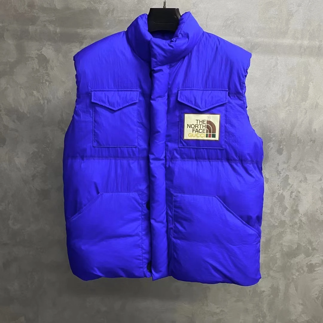 99新 GUCCI/古驰 the north face蓝色印花图案logo羽绒马甲/M码