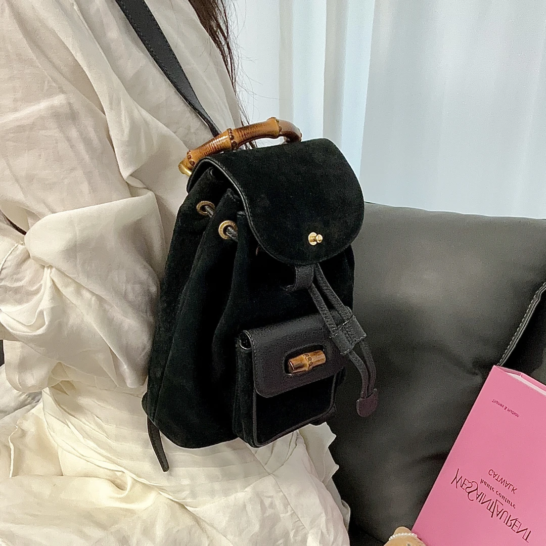 95新 GUCCI/古驰 竹结麂皮mini双肩包