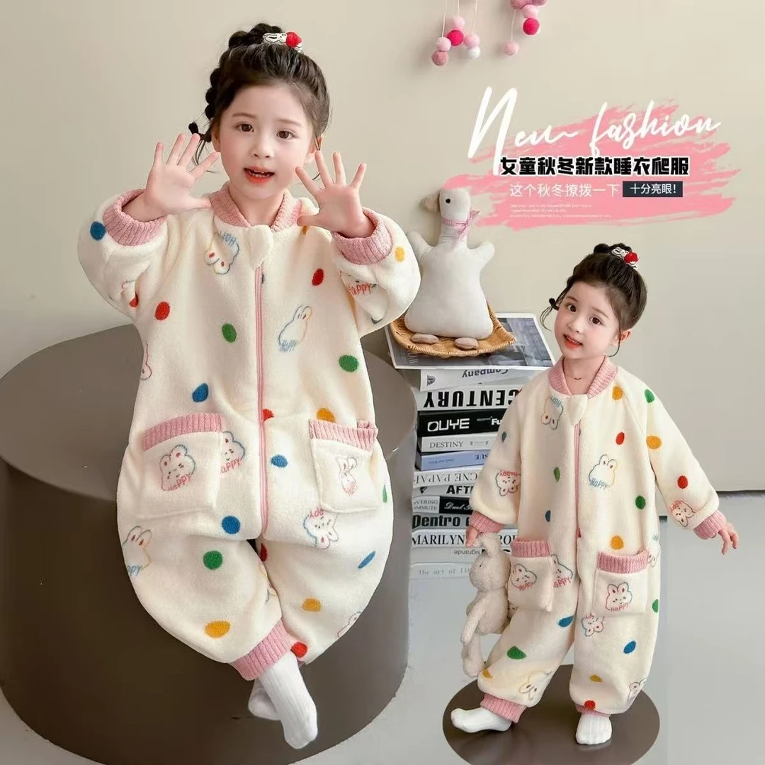 儿童连体睡衣珊瑚绒秋冬季宝宝睡袋婴儿爬行服男童女童连体睡袋