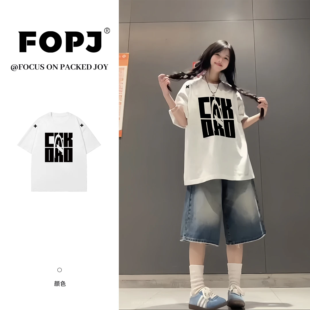 FOPJ潮牌美式复古字母短袖t恤女宽松慵懒风学生休闲百搭半袖上衣