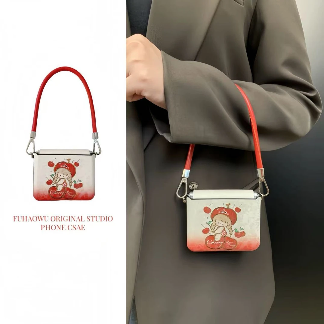 可爱樱桃女孩适用华为purax折叠手机壳女款项斜挎pocket2全包中轴