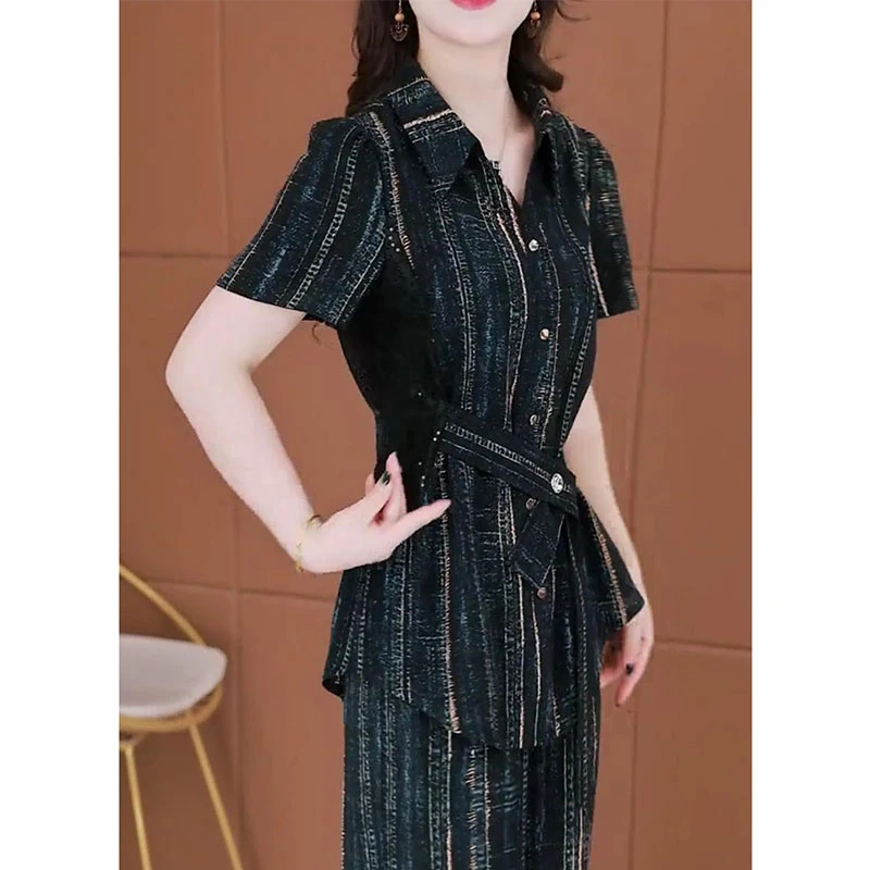 夏季新款时尚套装2025年气质减龄显瘦短袖上衣阔腿裤休闲两件套女