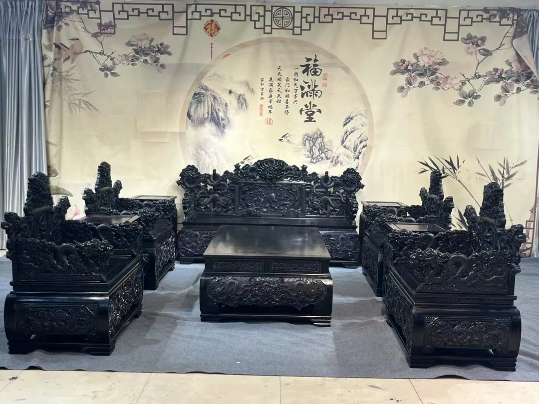 非洲紫檀木绍氏紫檀雕龙沙发古典仿古家具榫卯结构