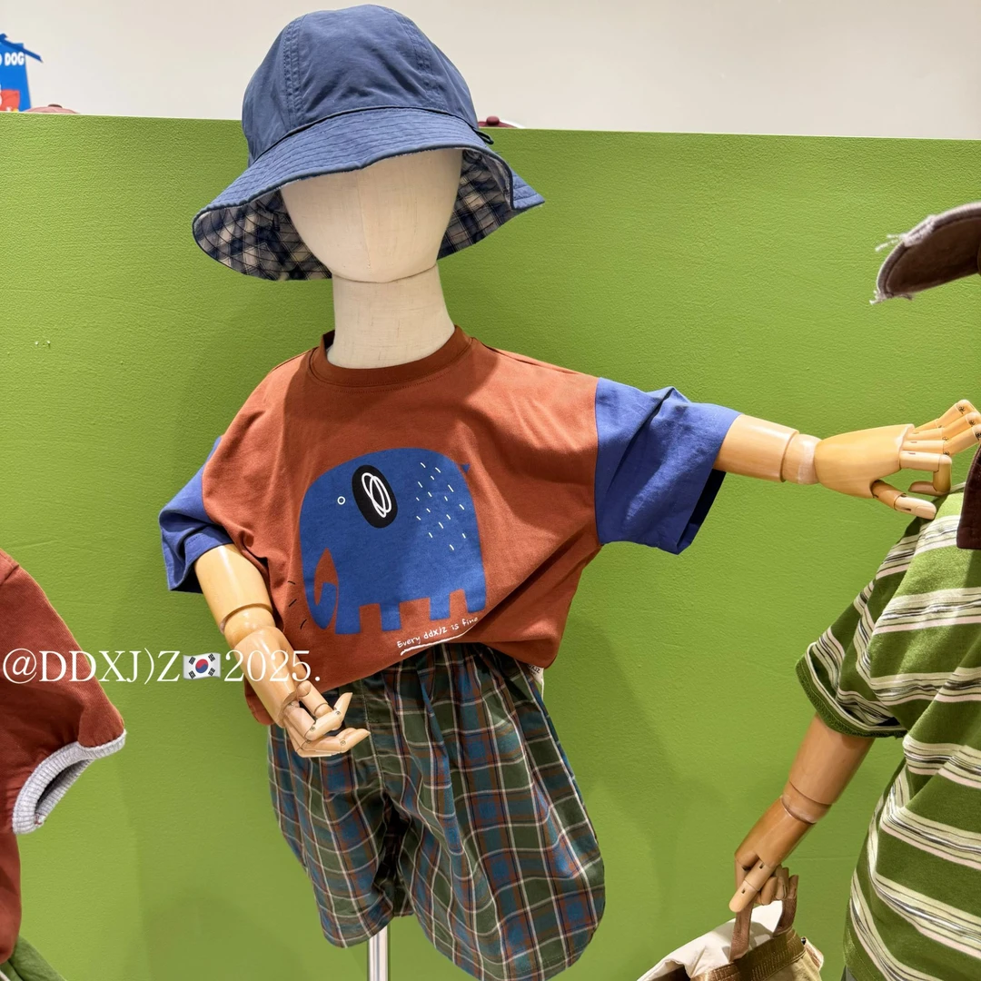 【捡漏】夏季无性别穿搭原创设计拼色大象印花休闲短袖T恤25065