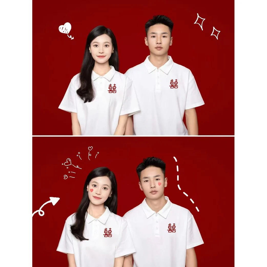 结婚登记照2025情侣装夏装POLO衫高级感短袖t恤套装一男一女潮