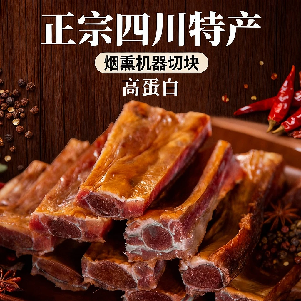 四川烟熏腊排骨切块真空包装熏制特产四川家乡特产腊味