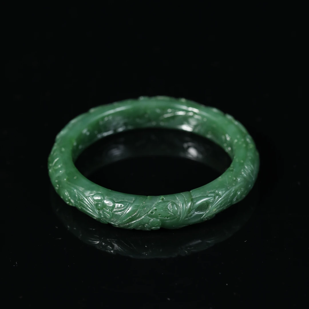 清晚期满工刻花碧玉镯/DZ419782/古玩/收藏/德州文物