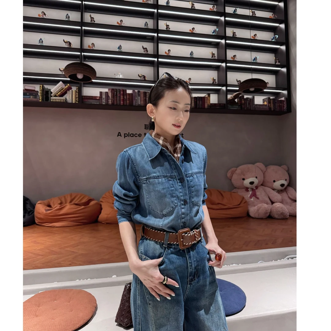 Huangxiaoqi Cowboy春秋醋酸棉小个子修身显瘦牛仔衬衫女百搭8331