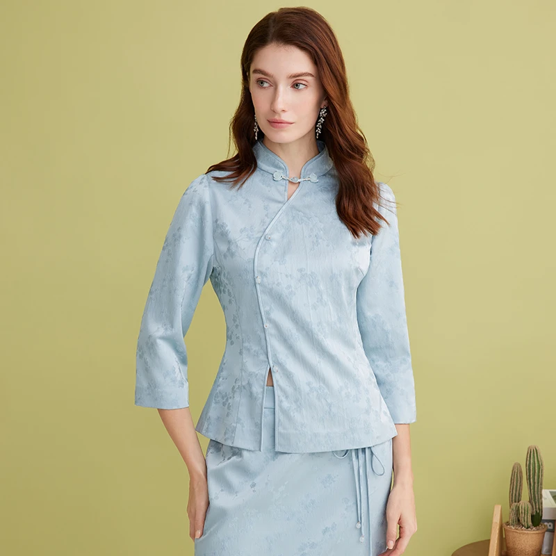 【欧若新中式】EITIE爱特爱新中式盘扣不对称收腰显瘦上衣A2513501