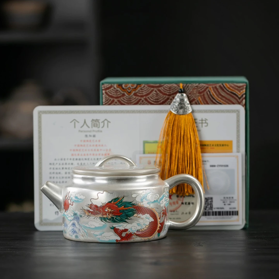 陈阳槟大师功夫泡茶壶凤银汉瓦茶壶银轻奢鎏银陶瓷手工茶具复古