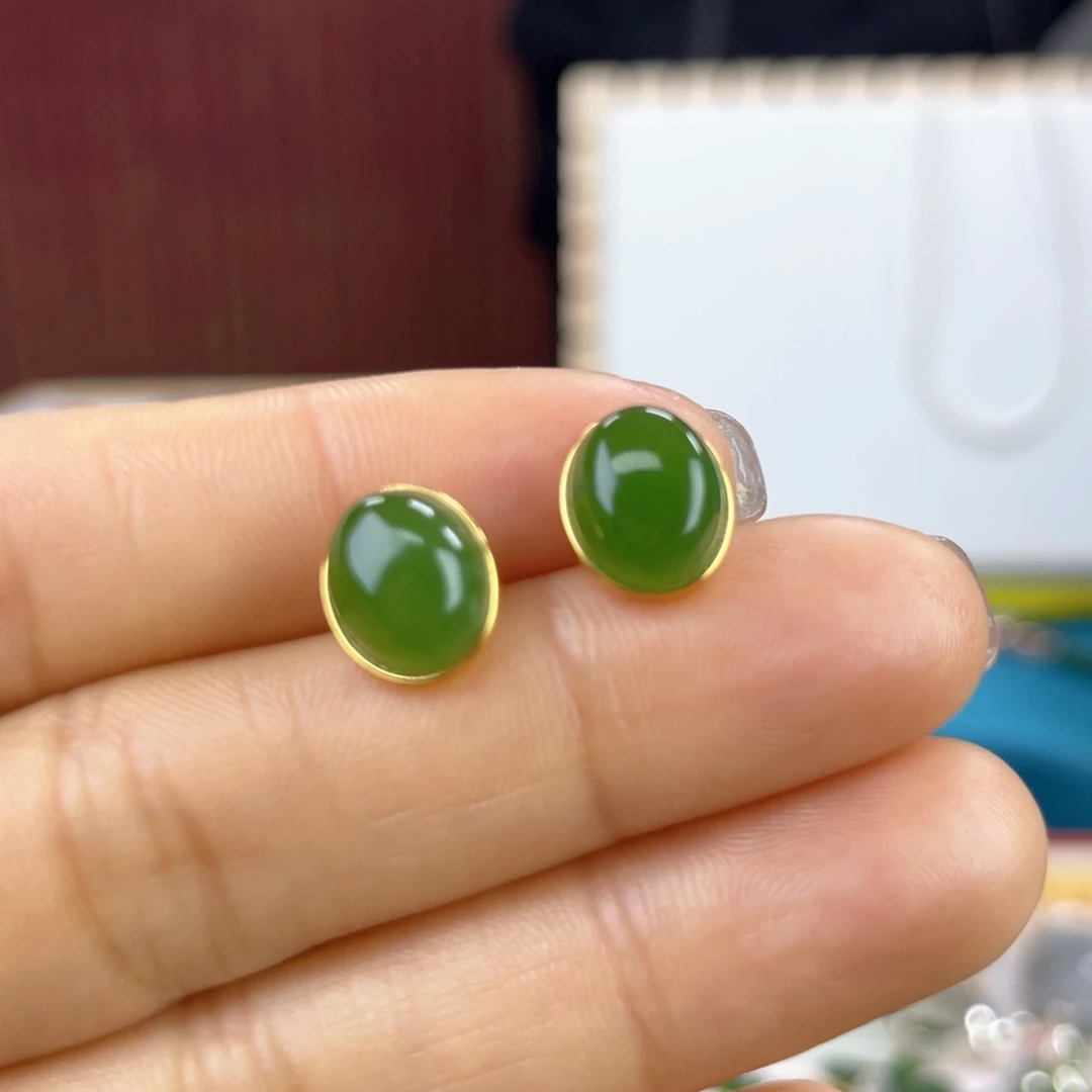 和田玉耳饰银S925镶嵌