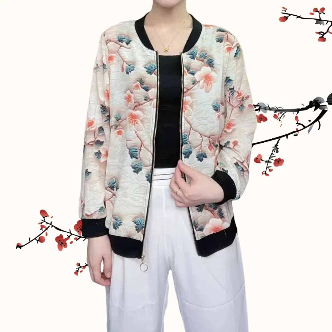 【云上蟠桃】薄款常规款时尚中老年女装长袖棒球服女装短外套透气
