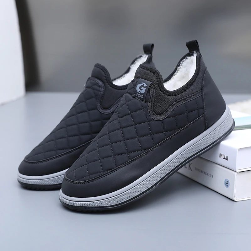 老北京布鞋中老年爸爸鞋一脚蹬防滑保暖加绒加厚男棉鞋雪地靴冬季