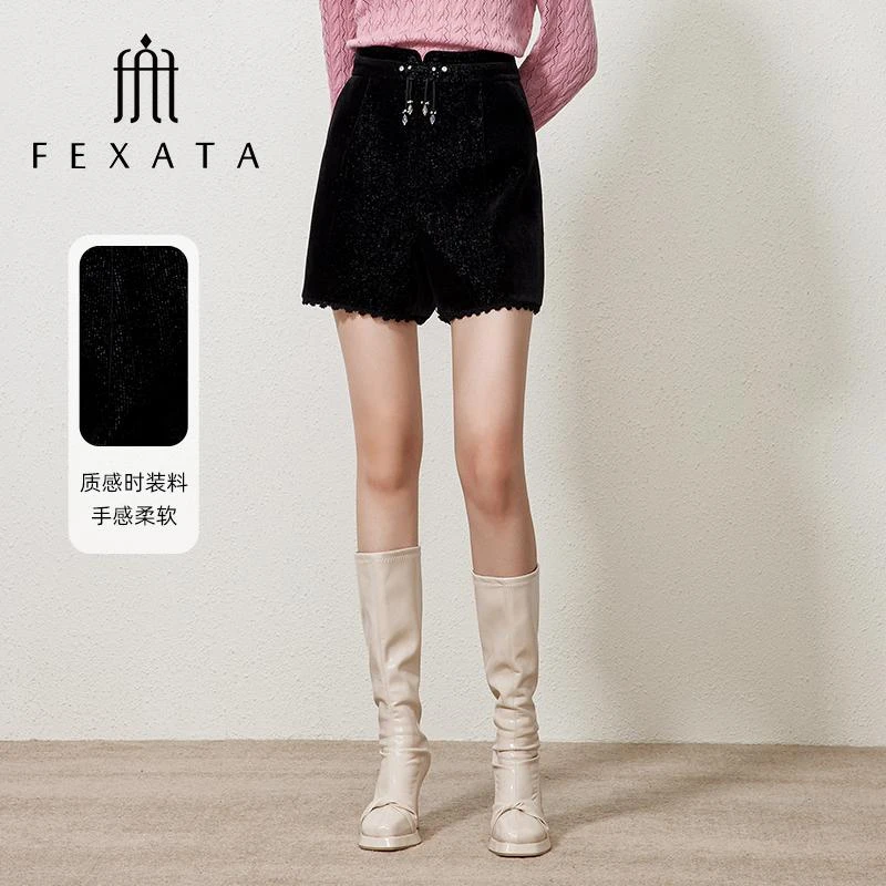 【白姐专属】FEXATA斐格思气质休闲裤国风盘扣黑色小A短裤