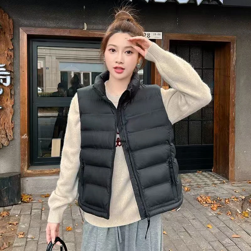 时尚轻薄排骨棉马甲女短款新款百搭立领坎肩保暖背心马夹无袖外套