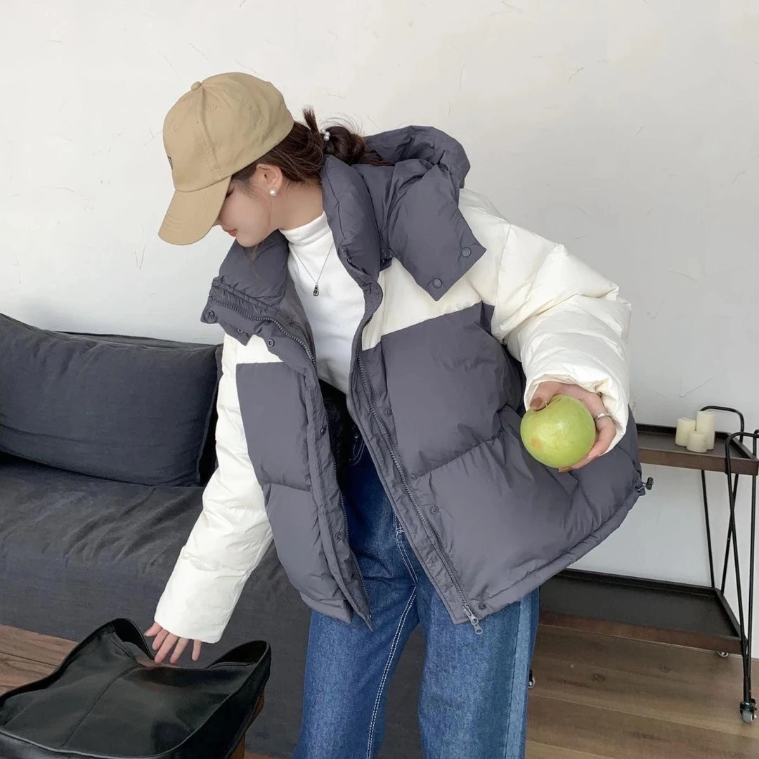 458灰色白色拼接羽显瘦打底百搭