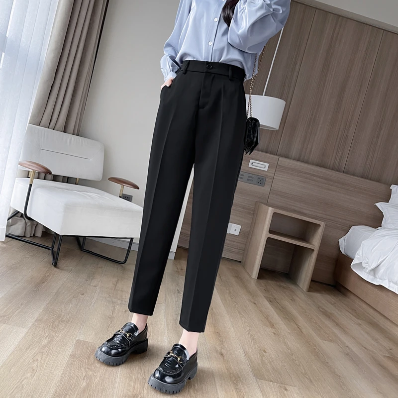 黑色西装裤女款夏季薄款小个子高腰垂感感宽松显瘦职业工装休闲裤
