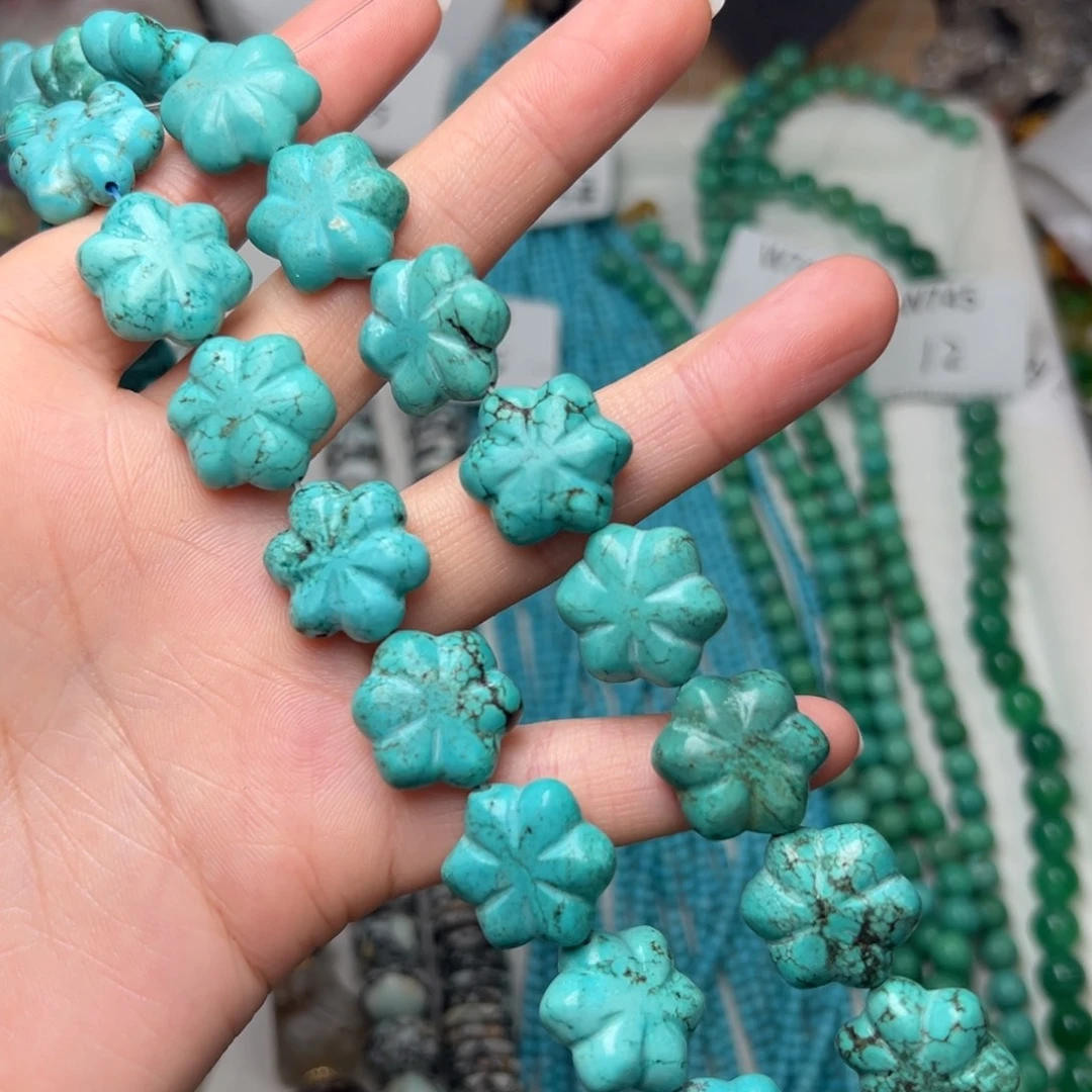 玛瑙/玉髓合金珠宝半成品W750。17.4mm浅蓝双面精雕花花一条