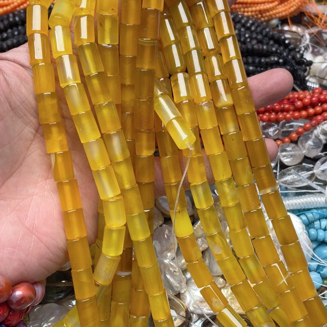 玛瑙/玉髓合金珠宝半成品一条8x12mm黄玛瑙