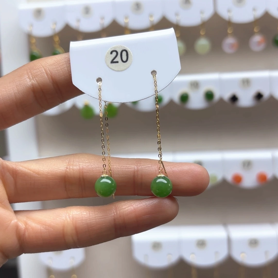 和田玉耳饰18K金镶嵌2