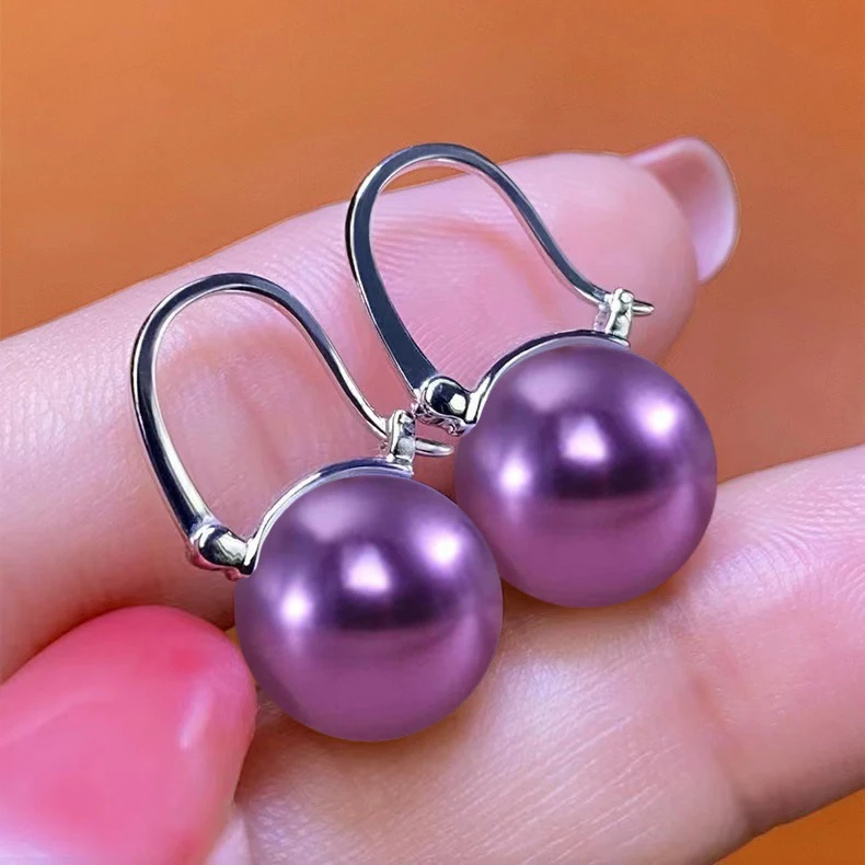 黄铜仿珍珠耳饰 14MM爆款深紫仿珍珠耳环女土豪金色珠茶壶款耳扣
