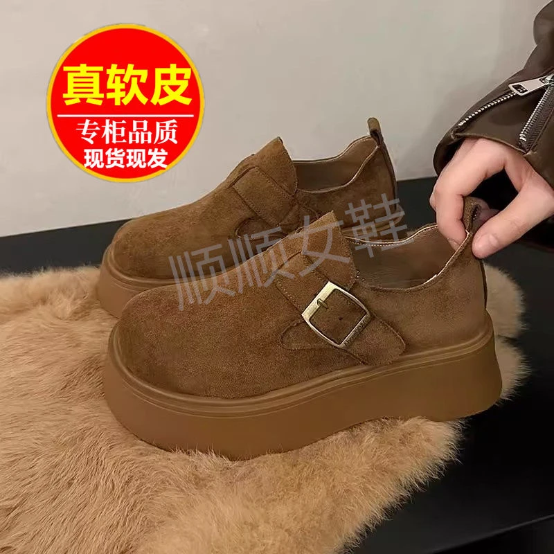 超百搭~增高5cm棕色小个子厚底勃肯鞋女2025春季大头休闲舒适单鞋