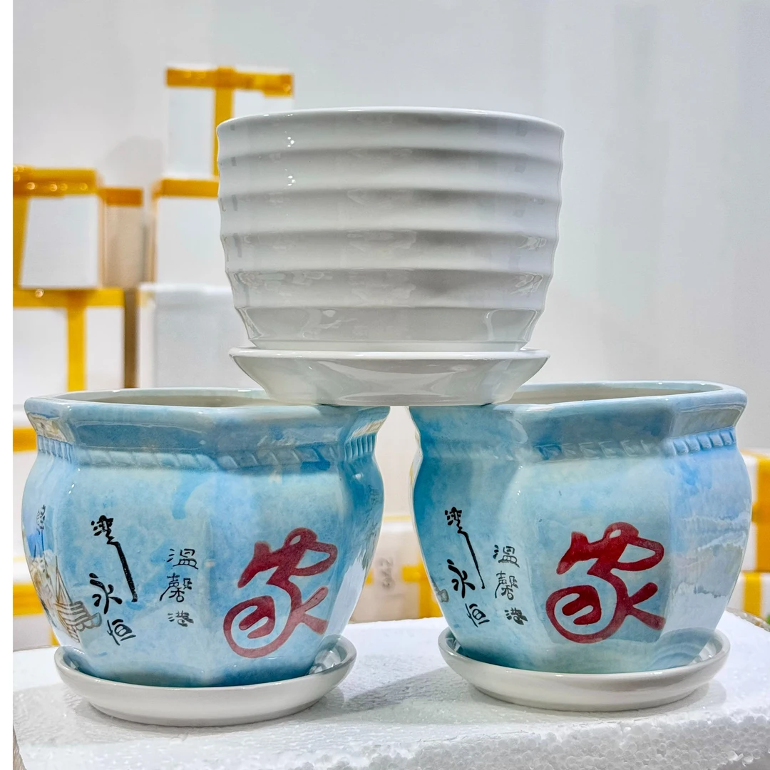 陶瓷花盆带托盘大号创意简约适合绿萝吊兰多肉等家用1505