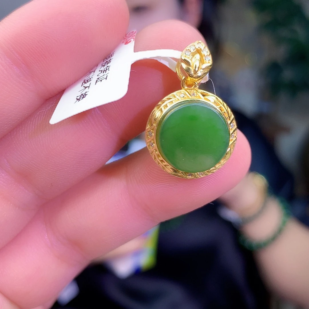 吊坠(不含链)银S925镶嵌和田玉（碧玉）吊坠