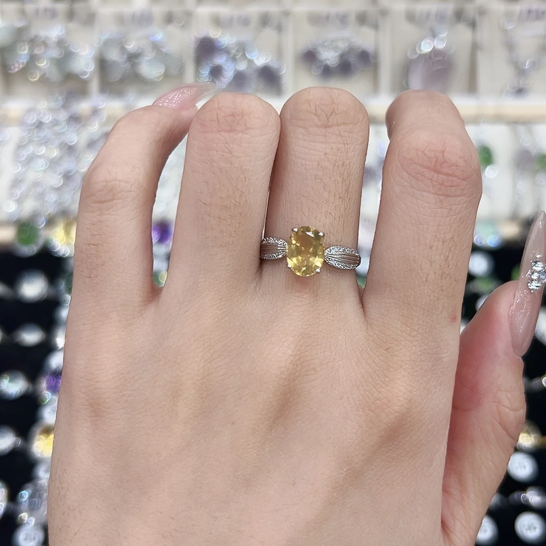 黄晶戒指银S925镶嵌