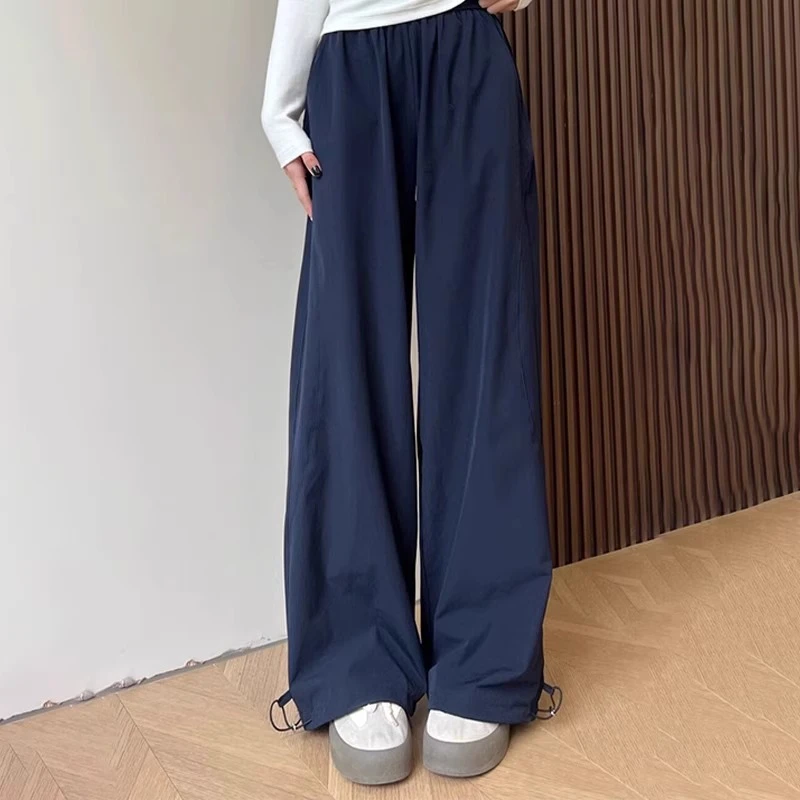 美式速干工装裤女夏季薄款2025新款酷飒风高腰直筒复古阔腿运动裤