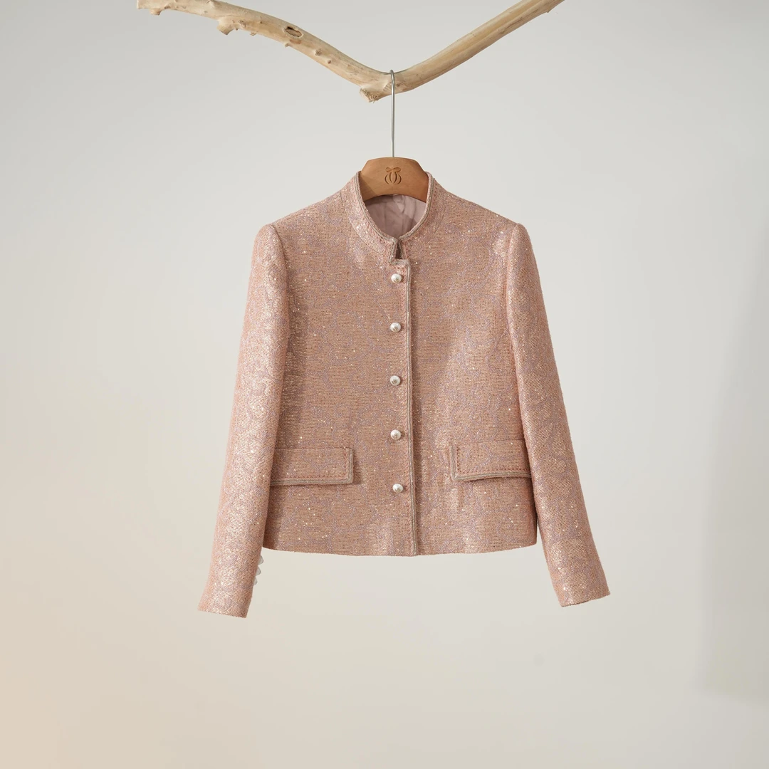 西子/【夜宴流萤】花纱羊毛珠片祥云提花手工织带优雅外套/WTTJ0683