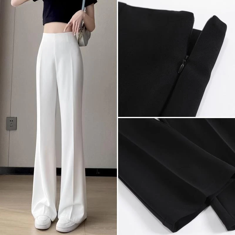 高级感高腰西装裤女秋季薄款冰丝雪纺窄版阔腿裤高级感微喇直筒裤
