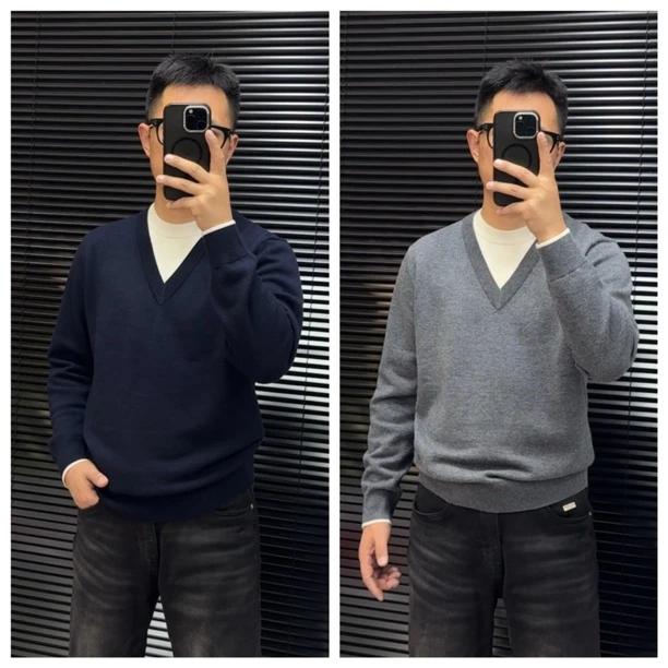 爆款男士羊毛衫253564秋冬时尚高端假二件款式羊毛衫保暖纯色