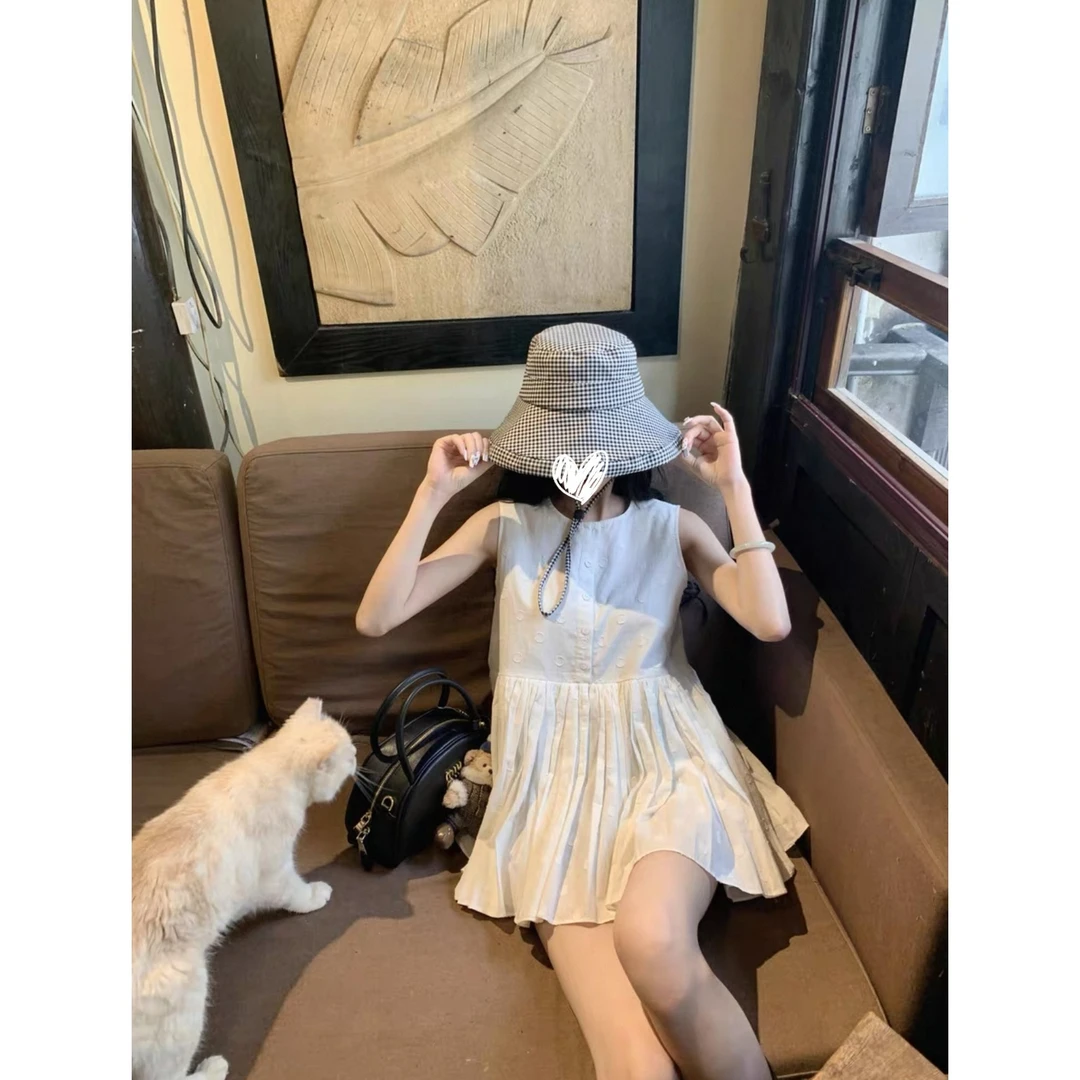 2025夏季新款时尚显瘦小爱心印花蓬蓬背心上衣裙女吊带裙8882