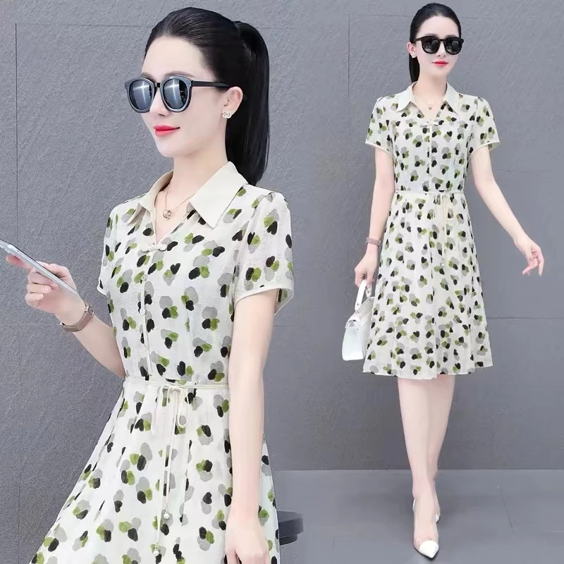 2025夏季新款气质修身中长款显瘦碎花连衣裙女口袋