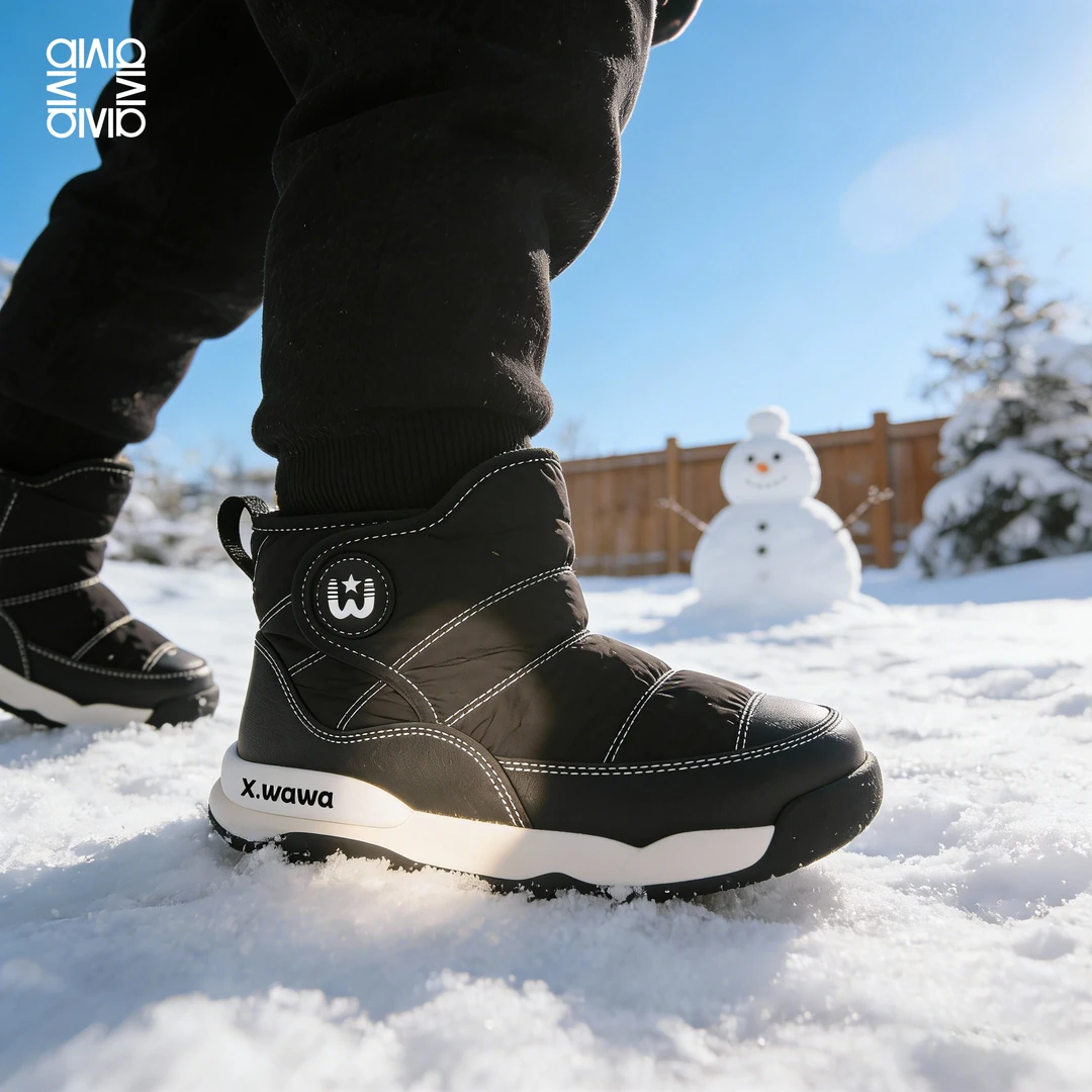 雪娃娃冬季防滑儿童雪地靴户外加绒保暖防寒机能鞋宝宝护踝学步鞋