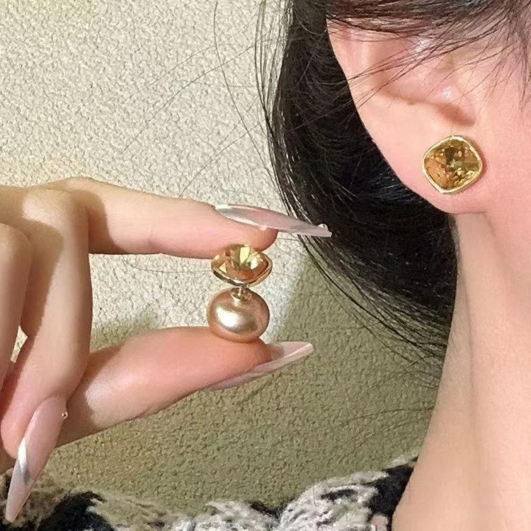 钛钢锆石耳饰 日韩几何图案金色女法式耳环小众素款百搭复古港风