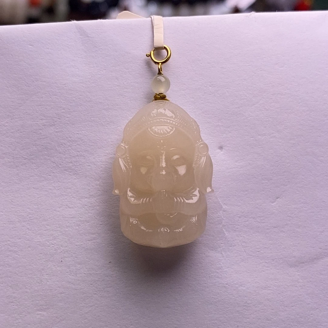 颈饰未镶嵌和田玉熟藕粉金镶象神吊坠