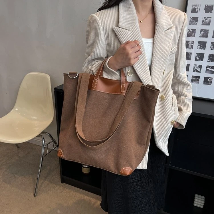帆布包女学生大容量上课手提包百搭单肩斜挎包包小众休闲慵懒风