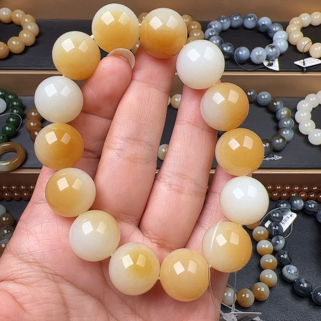 和田玉未镶嵌手链新疆且末金山糖白卡16