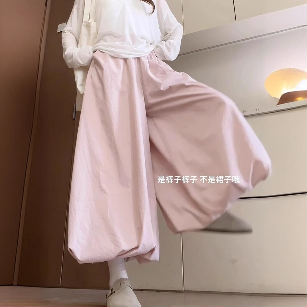 2025新款粉色花苞裙裤女夏季小个子高腰显瘦灯笼裤宽松休闲阔腿裤