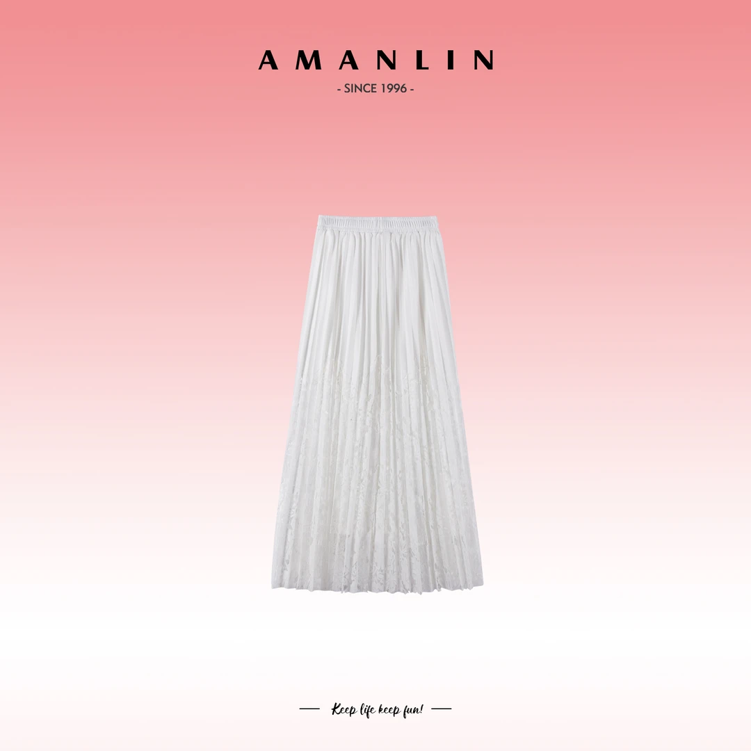 AMANLIN/阿谩琳【邂逅】法式气质百褶半身裙春中长款裙子F595393