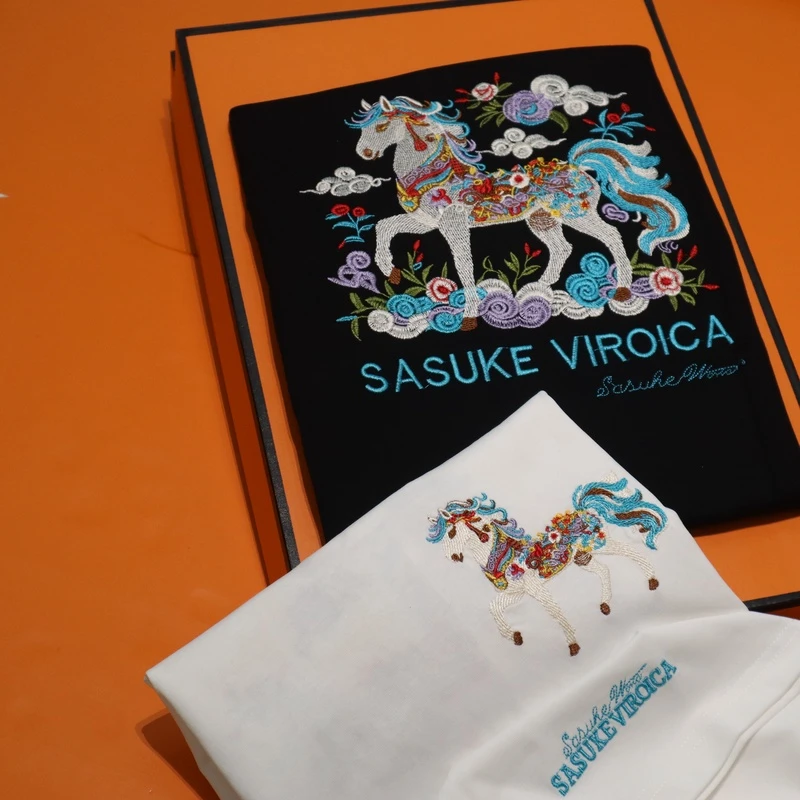 318男士潮流彩色小马刺绣休闲短袖T恤夏季新款百搭体恤痞帅t恤衫