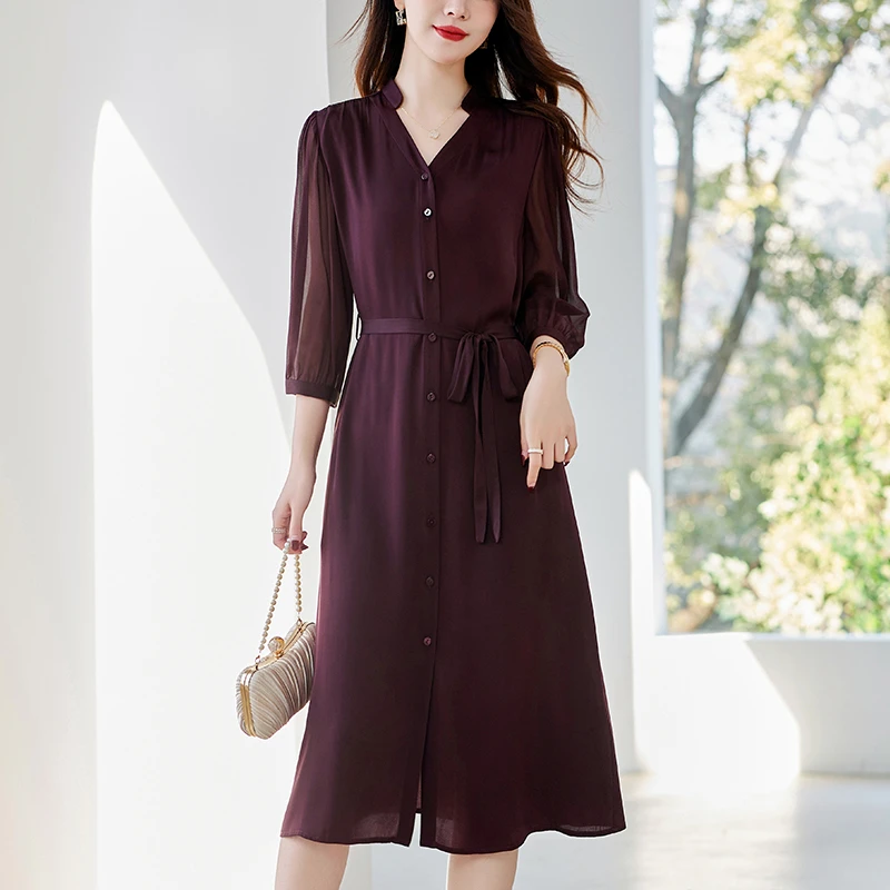 水墨佳人桑蚕丝设计师休闲百搭收腰女装连衣裙82496222