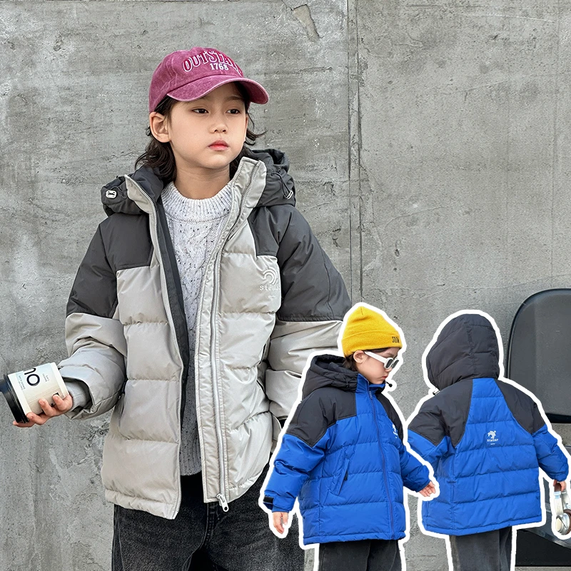 【LQ呦奇】2024新款童装加厚保暖时尚拼接白鸭绒儿童羽绒服U226022