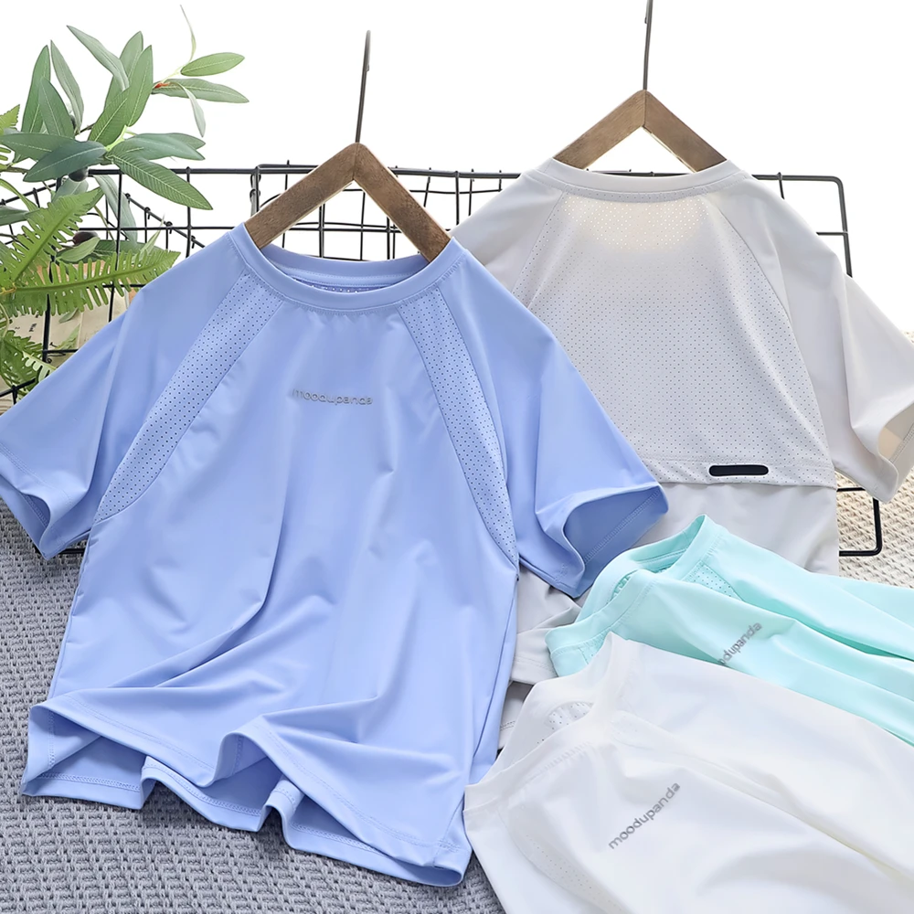 夏季儿童冰丝速干短袖运动t恤童装男童薄款圆领半袖体恤中大童潮t