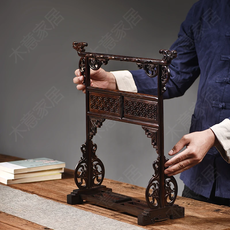 木意-大红酸枝精雕龙头大号笔架