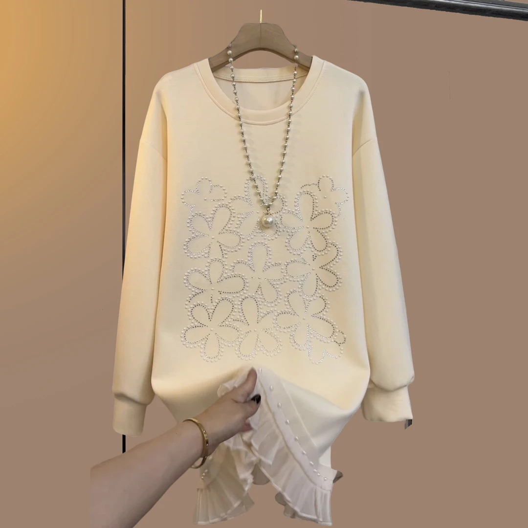 早秋季大码女装胖妹妹气质遮肉显瘦宽松时尚减龄百搭上衣米黄大衫