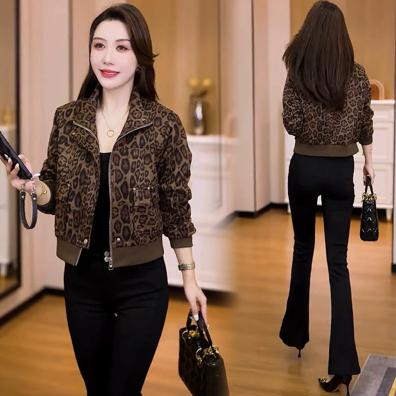 时尚豹纹短款外套女2025秋季新款洋气显瘦老钱风松弛感女装贵气